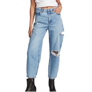 Frame Barrel High Rise Nappa Rips Distressed Cropped Jeans